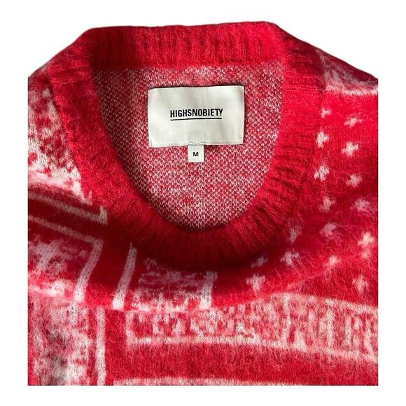 Highsnobiety Bandana Alpaca Sweater White Red Size Medium Soft Wool Blend - Picture 8 of 10